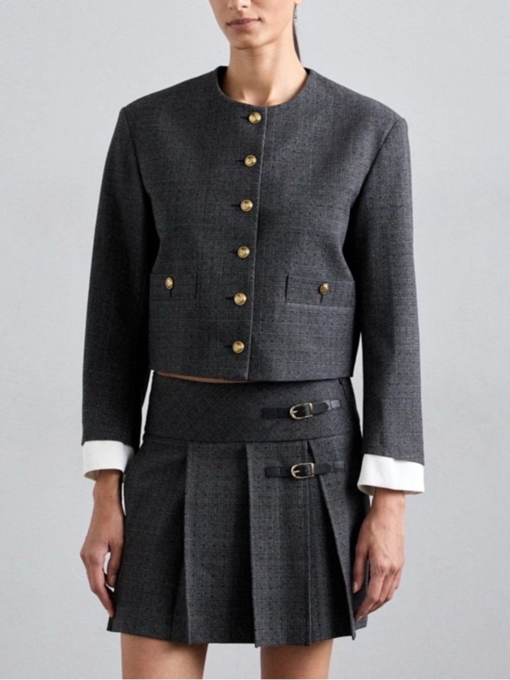 Sandro Gray Rhinestone Suit (Jacket 34) and (Skirt 36) set